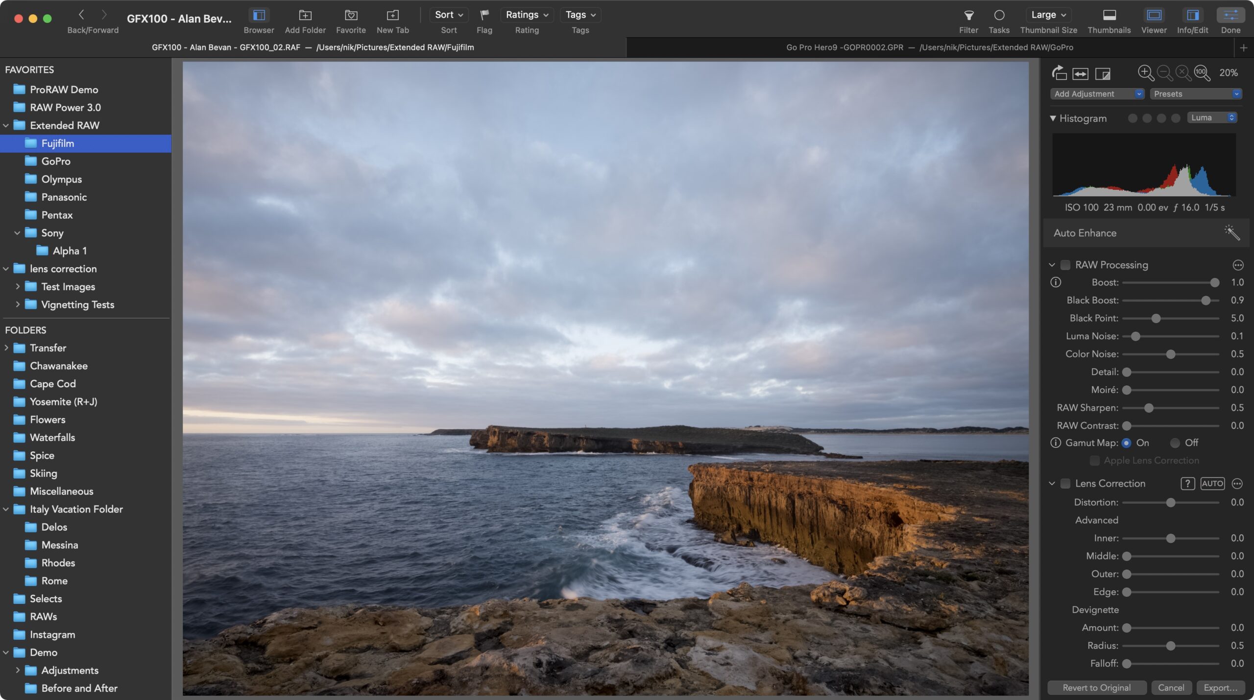 Here is Extended RAW in action showing a Fujifilm GFX100 image with full RAW editing sliders