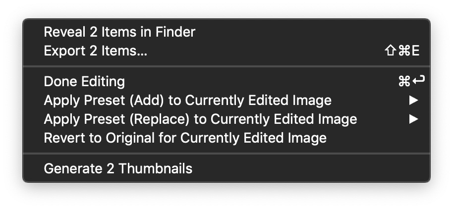 Edit Mode Batch Processing Menu